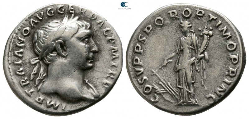 Trajan AD 98-117. Rome
Denarius AR

17mm., 3,21g.

IMP TRAIANO AVG GER DAC ...