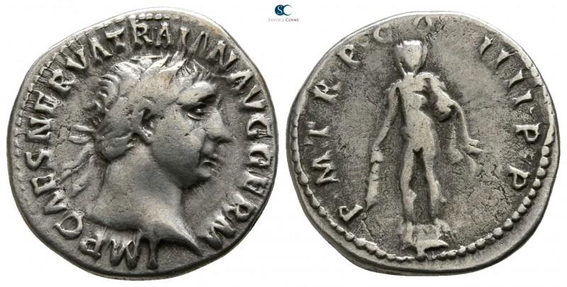 Trajan AD 98-117. Rome
Denarius AR

17mm., 3,23g.

IMP CAES NERVA TRAIAN AV...
