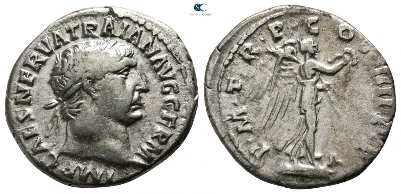 Trajan AD 98-117. Rome
Denarius AR

19mm., 3,21g.

IMP CAES NERVA TRAIAN AV...