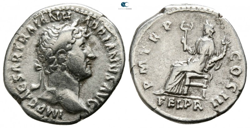 Hadrian AD 117-138. Rome
Denarius AR

17mm., 3,15g.

IMP CAESAR TRAIAN HADR...