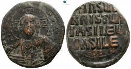 Basil II Bulgaroktonos, with Constantine VIII AD 976-1025. Constantinople. Anonymous follis Æ, Class 2