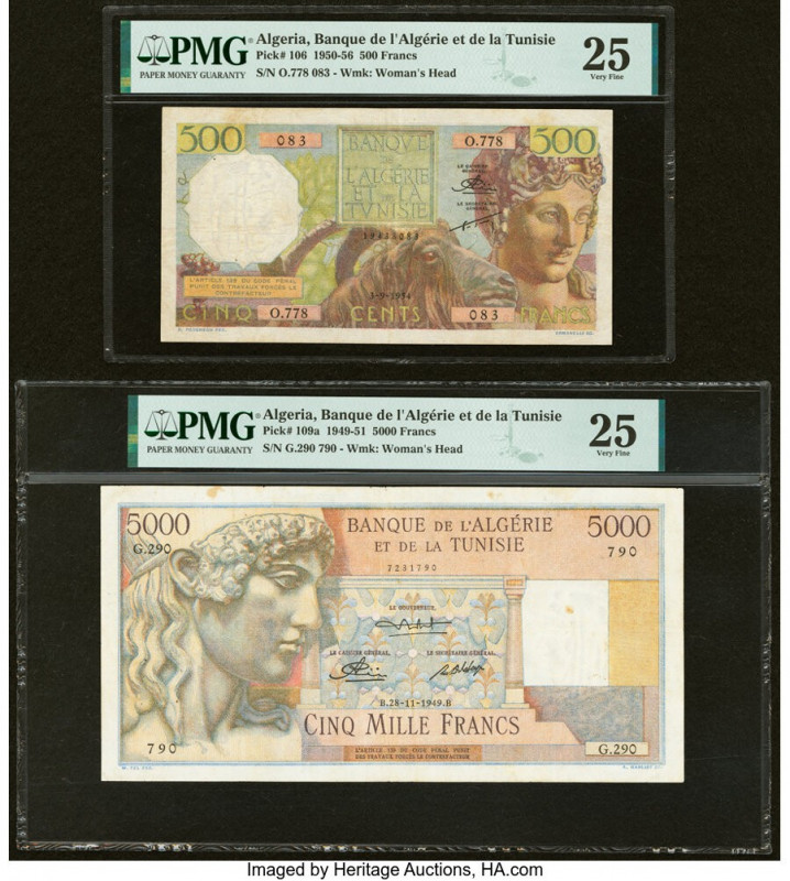 Algeria Banque de l'Algerie et de la Tunisie 500; 5000 Francs 3.9.1954; 28.11.19...