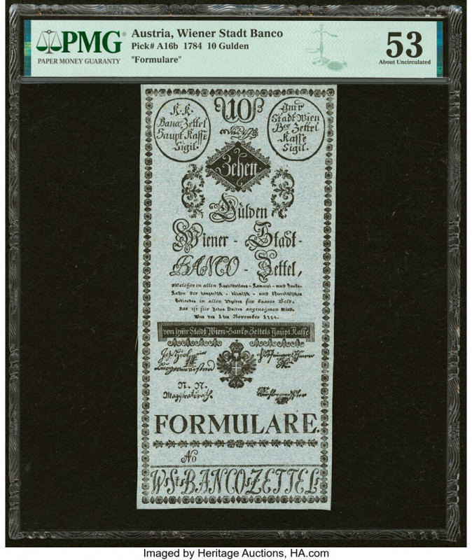 Austria Wiener Stadt Banco 10 Gulden 3.11.1784 Pick A16b PMG About Uncirculated ...