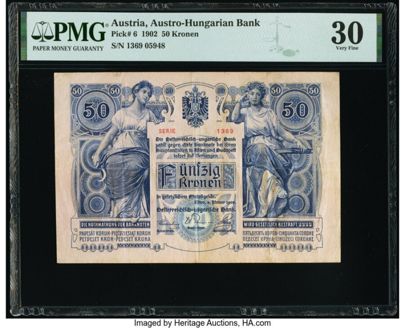 Austria Austro-Hungarian Bank 50 Kronen 2.1.1902 Pick 6 PMG Very Fine 30. 

HID0...