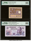 Austria Austrian National Bank 50 Schilling 2.7.1962 (1963) Pick 137a PMG Gem Uncirculated 66 EPQ; Danzig City Council 50 Pfennig 15.4.1919 Pick 11 PM...