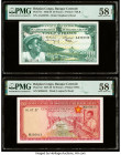 Belgian Congo Banque Centrale du Congo Belge 20; 50 Francs 1.8.1957; 1.7.1957 Pick 31; 32 Two examples PMG Choice About Unc 58 EPQ (2). 

HID098012420...