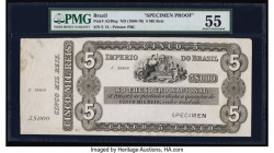 Brazil Thesouro Nacional 5 Mil Reis ND (1866-70) Pick A240sp Specimen Proof PMG About Uncirculated 55. A black Specimen overprint is present on this e...