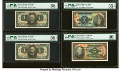 Brazil Banco do Brasil 1 (2); 2; 5 Mil Reis 8.1.1923 Pick 110B (2); 111; 112 Four Examples PMG Choice About Unc 58; Choice About Unc 58 EPQ; About Unc...