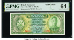 British Honduras Government of British Honduras 1 Dollar 1.11.1949 Pick 24bs Specimen PMG Choice Uncirculated 64. A roulette Specimen punch is present...