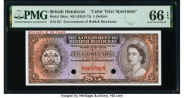 British Honduras Government of British Honduras 5 Dollars ND (1953-73) Pick 30cts Color Trial Specimen PMG Gem Uncirculated 66 EPQ. Red Specimen overp...