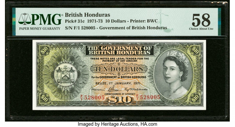 British Honduras Government of British Honduras 10 Dollars 1.1.1971 Pick 31c PMG...