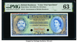 British Honduras Government of British Honduras 20 Dollars ND (1952-73) Pick 32cts Color Trial Specimen PMG Choice Uncirculated 63. Red Specimen overp...