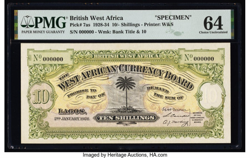 British West Africa West African Currency Board 10 Shillings 2.1.1928 Pick 7as S...