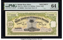 British West Africa West African Currency Board 10 Shillings 2.1.1928 Pick 7as Specimen PMG Choice Uncirculated 64. Previous mounting is present on th...