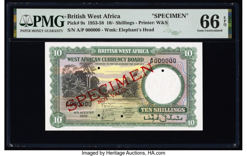 British West Africa West African Currency Board 10 Shillings 9.8.1957 Pick 9s Sp...