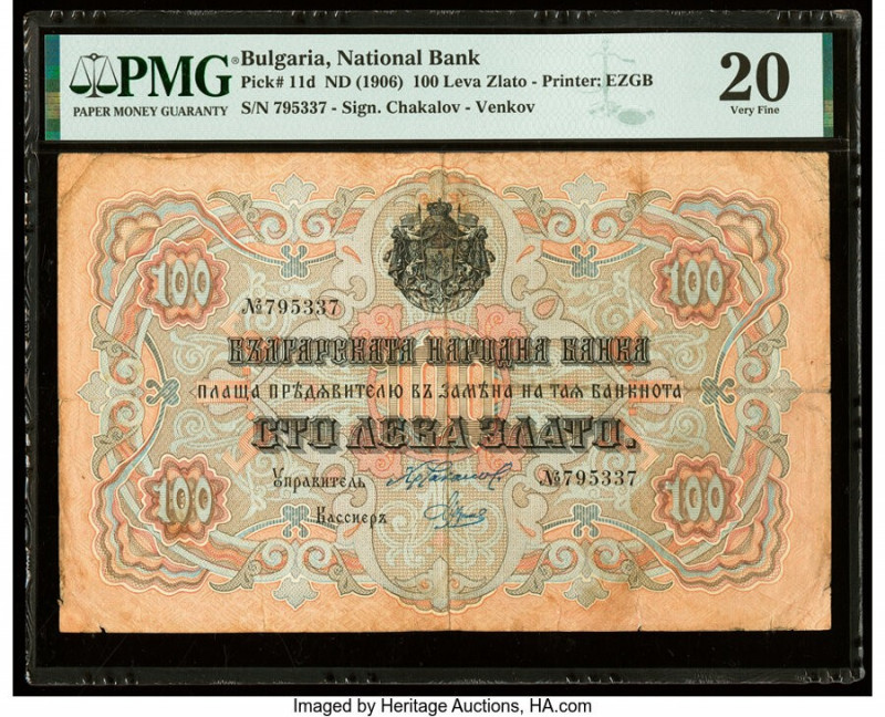 Bulgaria Bulgaria National Bank 100 Leva Zlato ND (1906) Pick 11d PMG Very Fine ...