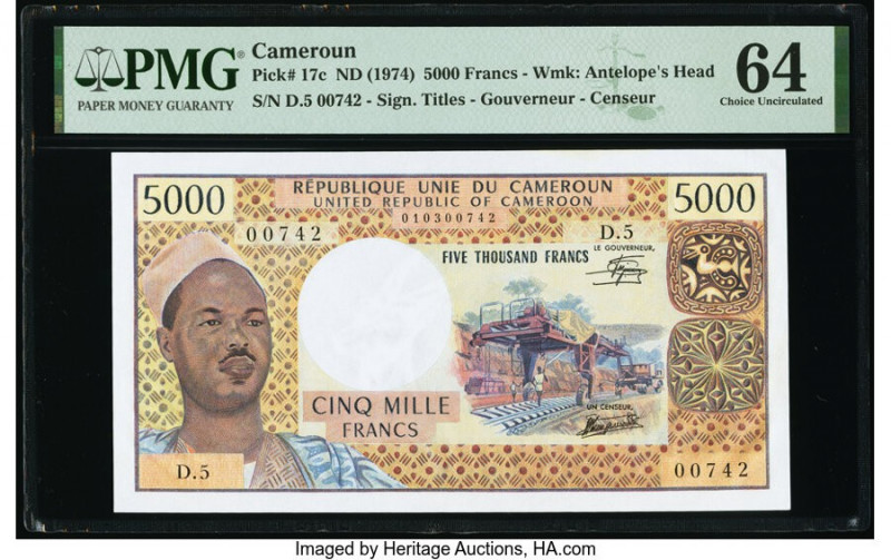 Cameroon Banque des Etats de l'Afrique Centrale 5000 Francs ND (1974) Pick 17c P...