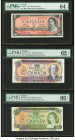 Canada Bank of Canada $2; 10; 20 1954; 1971; 1969 BC-38bA; BC-49aA; BC-50aA Three Replacement Examples PMG Choice Uncirculated 64 EPQ; Gem Uncirculate...