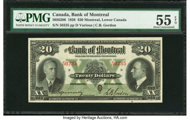 Canada Montreal, PQ- Bank of Montreal $20 3.1.1938 Ch.# 505-62-06 PMG About Unci...