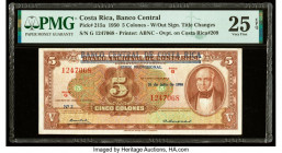 Costa Rica Banco Central de Costa Rica 5 Colones 20.7.1950 Pick 215a PMG Very Fine 25 EPQ. 

HID09801242017

© 2022 Heritage Auctions | All Rights Res...
