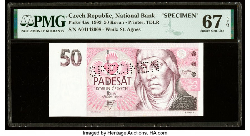Czech Republic Czech National Bank 50 Korun 1993 Pick 4as Specimen PMG Superb Ge...