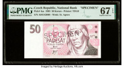 Czech Republic Czech National Bank 50 Korun 1993 Pick 4as Specimen PMG Superb Gem Unc 67 EPQ. A roulette Specimen punch is present on this example.

H...
