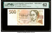 Czech Republic Czech National Bank 500 Korun 1993 Pick 7s Specimen PMG Uncirculated 62. A roulette Specimen punch and stains are present on this examp...
