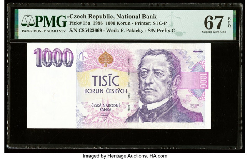Czech Republic Czech National Bank 1000 Korun 1996 Pick 15a PMG Superb Gem Unc 6...