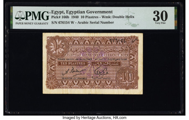 Egypt Egyptian Government 10 Piastres 1940 Pick 166b PMG Very Fine 30. 

HID0980...