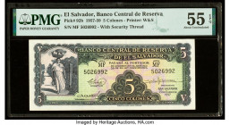 El Salvador Banco Central de Reserva de El Salvador 5 Colones 23.1.1957 Pick 92b PMG About Uncirculated 55 EPQ. 

HID09801242017

© 2022 Heritage Auct...