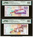 El Salvador Banco Central de Reserva de El Salvador 50; 200 Colones 18.4.1997 Pick 150as; 152as Two Specimen PMG Choice Uncirculated 64 EPQ; Gem Uncir...