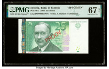 Estonia Bank of Estonia 25 Krooni 2002 Pick 84s Specimen PMG Superb Gem Unc 67 EPQ. Red overprints are present on this example.

HID09801242017

© 202...