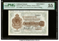 Falkland Islands Government of the Falkland Islands 10 Shillings 19.5.1938 Pick 4s Specimen PMG About Uncirculated 55. Printer's annotation, previous ...