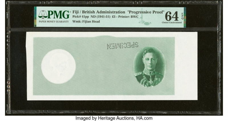 Fiji Government of Fiji 5 Pounds ND (1941-51) Pick 41pp Progressive Proof PMG Ch...