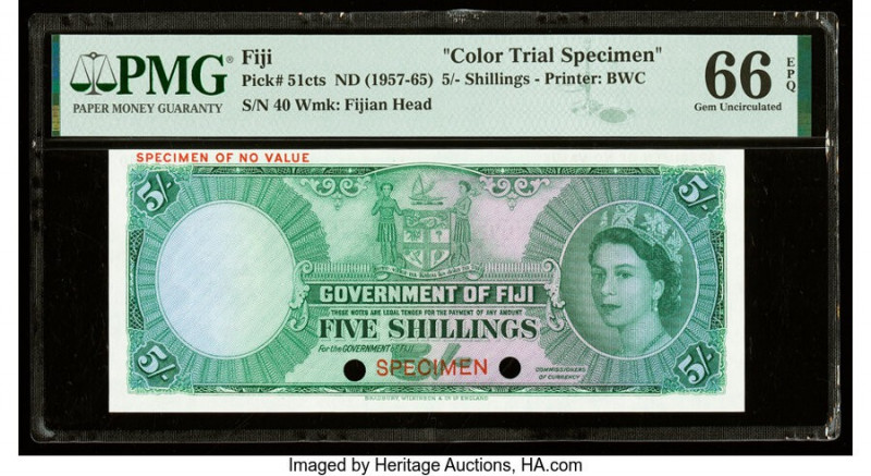 Fiji Government of Fiji 5 Shillings ND (1957-65) Pick 51cts Color Trial Specimen...