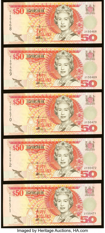 Fiji Reserve Bank of Fiji 50 Dollars ND (1996) Pick 100b 5 Consecutive Examples ...