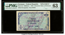Germany Federal Republic U.S. Army Command 1 Deutsche Mark 1948 Pick 2s1 Specimen PMG Choice Uncirculated 63. A roulette punch, previous mounting and ...