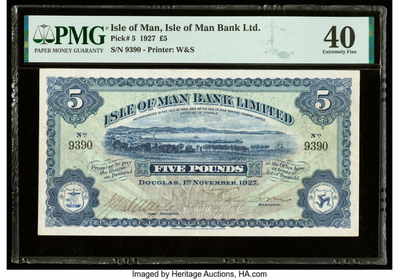 Isle Of Man Isle of Man Bank Limited 5 Pounds 1.11.1927 Pick 5 PMG Extremely Fin...