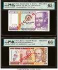 Peru Banco Central de Reserva 5000; 5,000,000 Intis 28.6.1988; 16.1.1991 Pick 138s; 150s Two Specimen PMG Gem Uncirculated 65 EPQ; Gem Uncirculated 66...