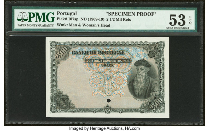 Portugal Banco de Portugal 2 1/2 Mil Reis ND (1909-19) Pick 107sp Specimen Proof...