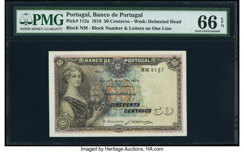 Portugal Banco de Portugal 50 Centavos 5.7.1918 Pick 112a PMG Gem Uncirculated 6...