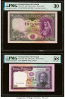 Portugal Banco de Portugal 1000; 100 Escudos 31.1.1956; 19.12.1961 Pick 161; 165 Two Examples PMG Very Fine 30; Choice About Unc 58 EPQ. Ink Bled thro...