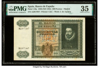 Spain Banco de Espana 500 Pesetas 1940 (ND 1945) Pick 119a PMG Choice Very Fine 35. Most likely an Archival Specimen, perforated cancelled, previous m...