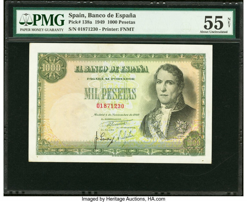 Spain Banco de Espana 1000 Pesetas 4.11.1949 (ND 1951) Pick 138a PMG About Uncir...