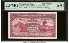 Trinidad & Tobago Government of Trinidad and Tobago 5 Dollars 2.1.1939 Pick 7bs Specimen PMG Choice About Unc 58 EPQ. A roulette Cancelled punch is pr...