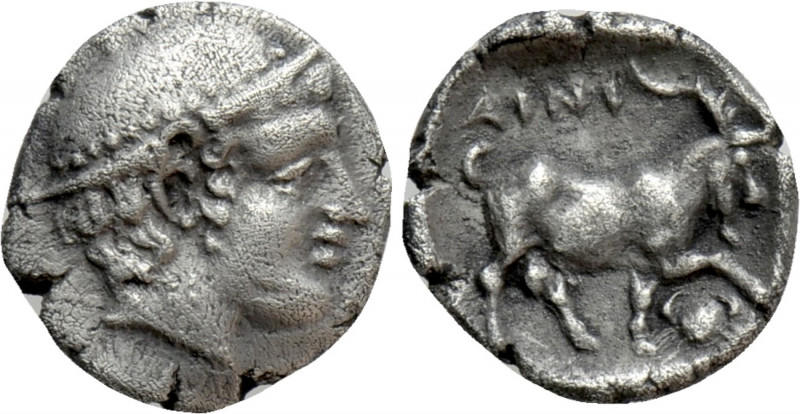 THRACE. Ainos. Diobol (Circa 408-406 BC). 

Obv: Head of Hermes right, wearing...