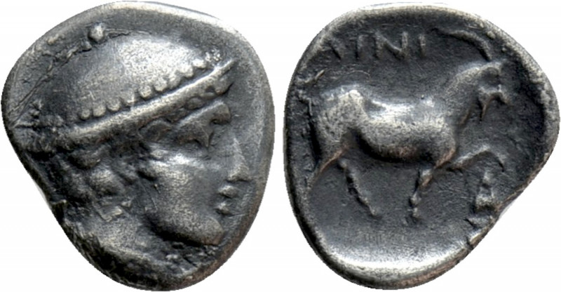 THRACE. Ainos. Diobol (Circa 408-406 BC). 

Obv: Head of Hermes right, wearing...