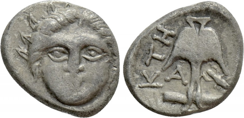 THRACE. Apollonia Pontika. Diobol (Circa 375-335 BC). 

Obv: Facing laureate h...