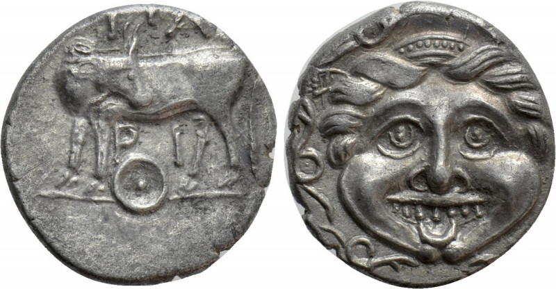 MYSIA. Parion. Hemidrachm (4th century BC). 

Obv: ΠΑ / ΡΙ. 
Bull standing le...