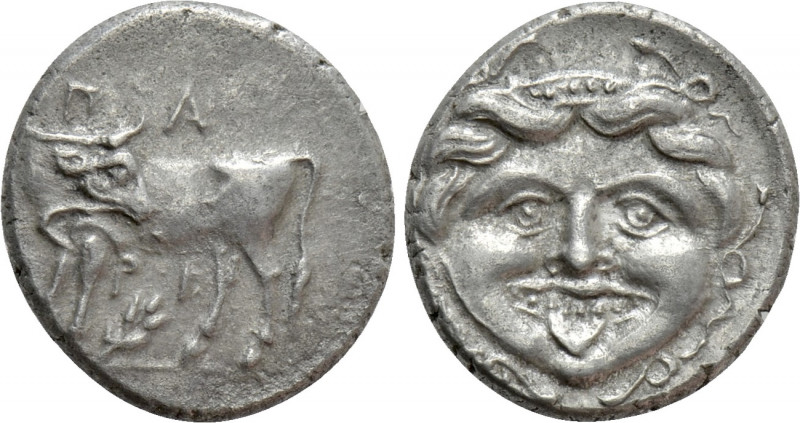 MYSIA. Parion. Hemidrachm (4th century BC). 

Obv: ΠΑ / ΡΙ. 
Bull, with head ...